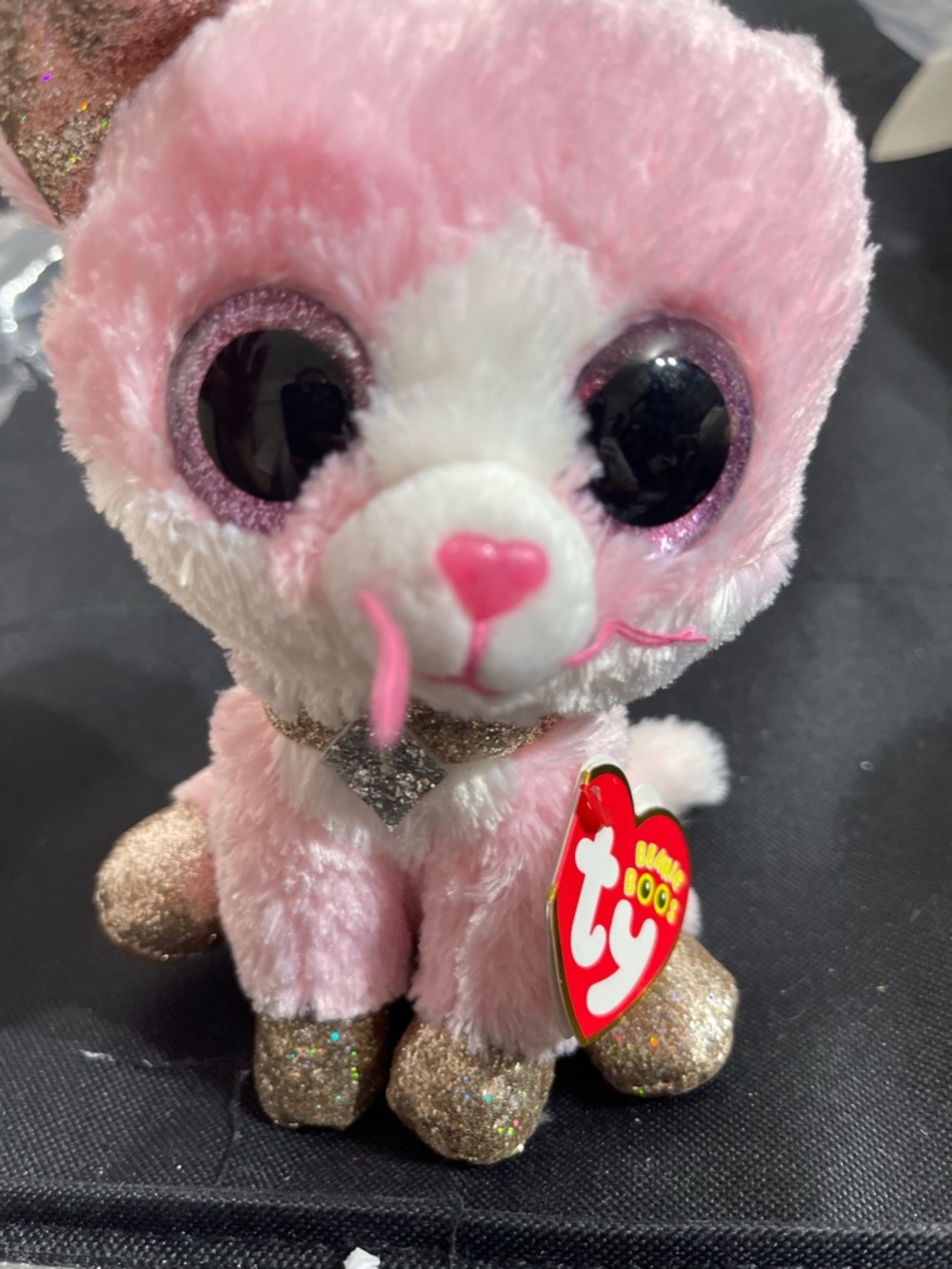 Ty Pink & White Beanie Boo Sparkle-Eyed Kitty Plush